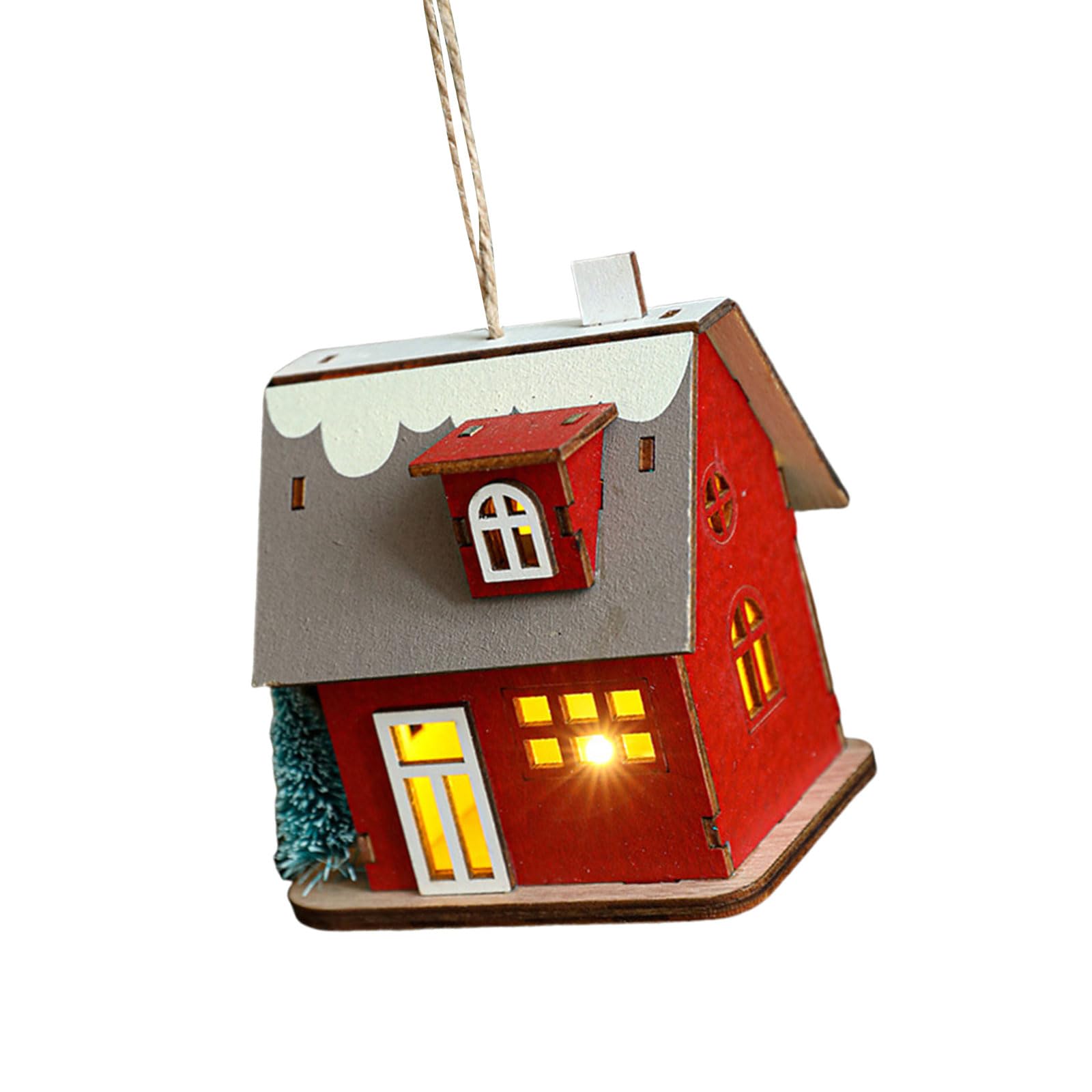 Elnwnnkc Festival Wood Christmas Ornament LED Light Christmas Cabin Miniature Holiday Scene Decors for Homes and Portable Village