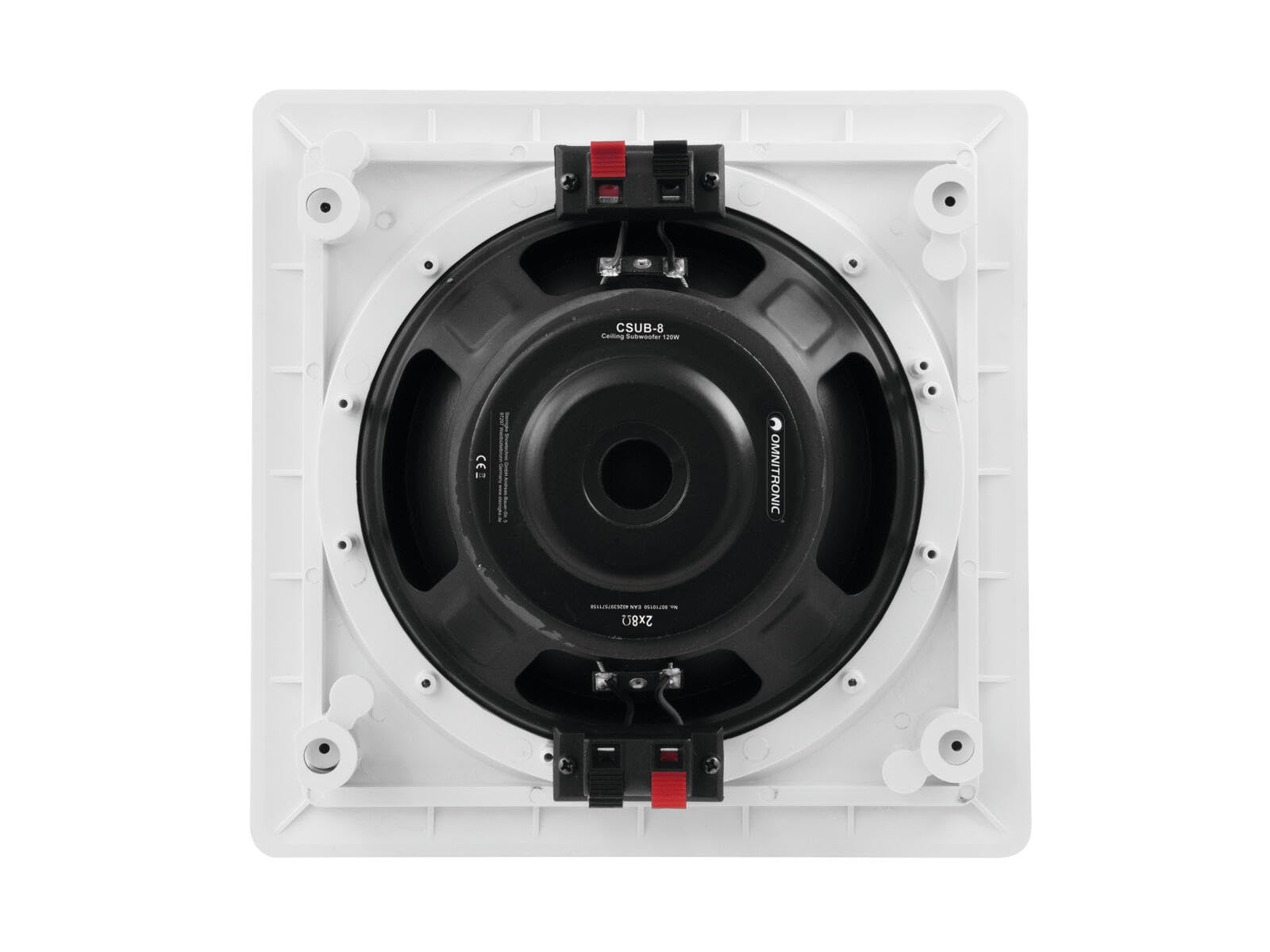 OMNITRONIC CSUB-8 Decken-Subwoofer | 8"-Einbau-Lautsprecher, Doppelschwingspule, 60 W RMS, 2 x 8 Ohm, 220 x 220 mm