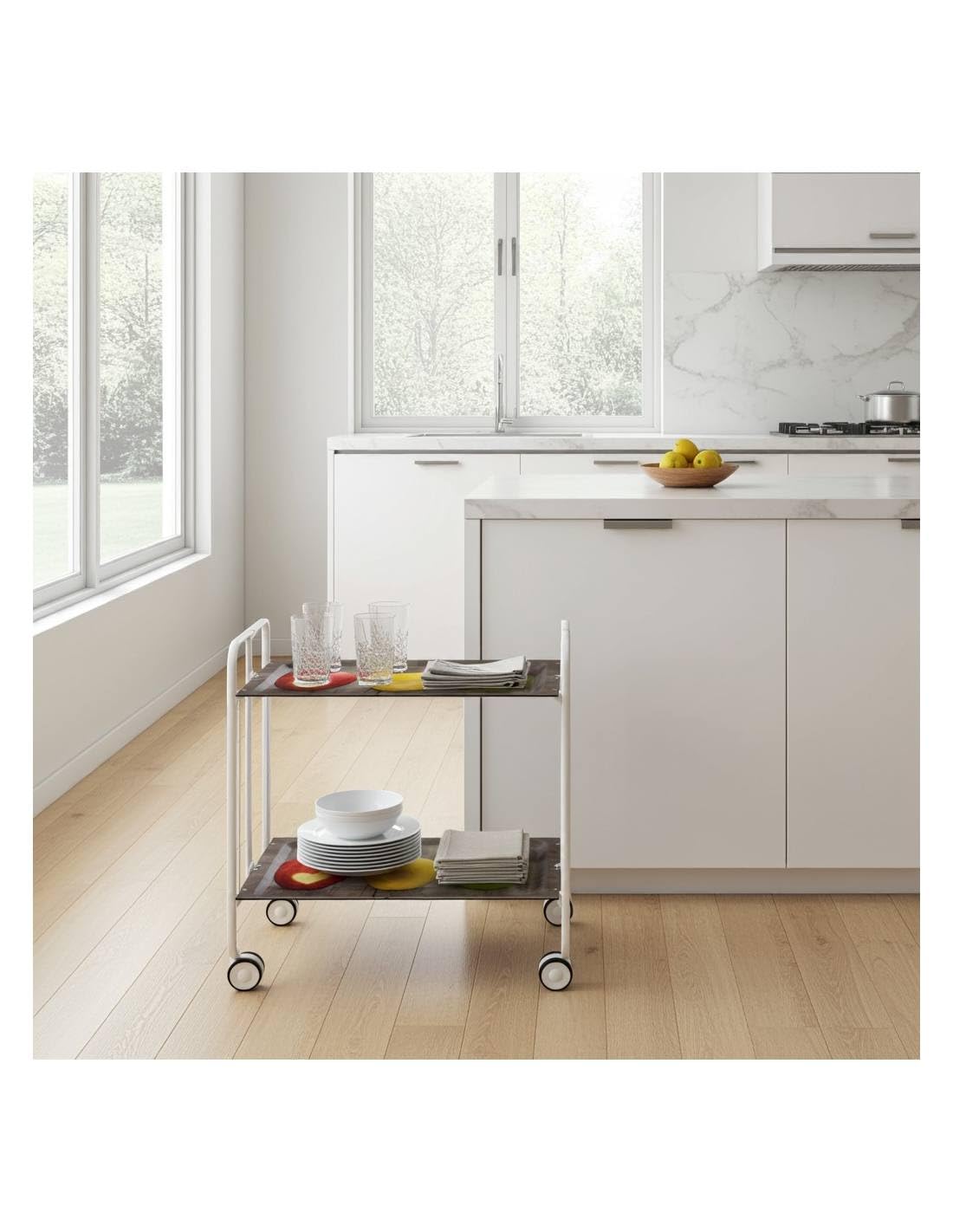 Mesa plegable con ruedas, chasis blanco, 42, talla única