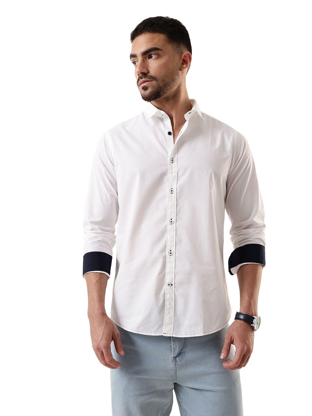Dennis Lingo Men Solid Spread Collar Full Sleeves Regular Fit Cotton Casual Shirt