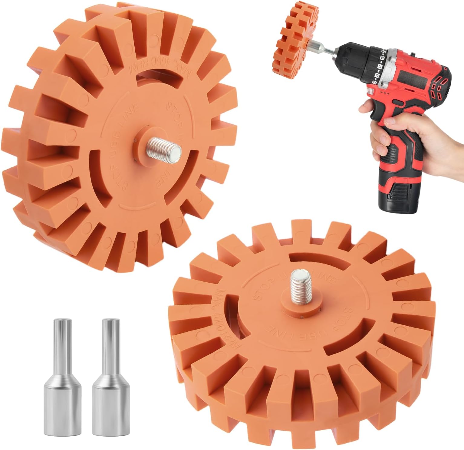 2-Pack 4" Eraser Wheel for Drill Kit,Decal Remover Wheel with Drill Adapters for Cleaning Car Stickers/Decals/Labels,Rubber Wheels Decal Remover as Car Cleaning Tools
