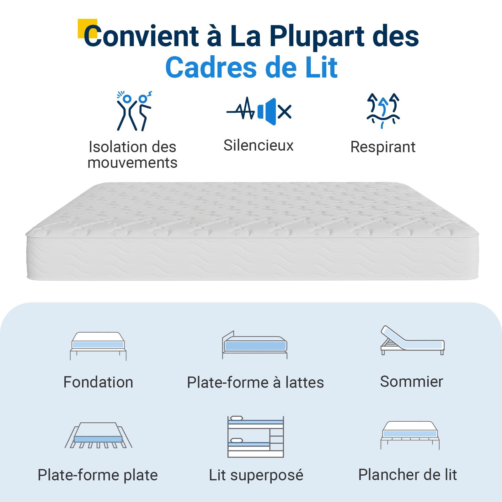 Avenco Matelas 90x200, 20CM, Matelas à Ressorts Ensachés, Mousse de Confort Double, Isolation des Mouvements, Certifié Sûr et Fiable par CertiPUR-US et Oeko-TEX, Soutien Lombaire