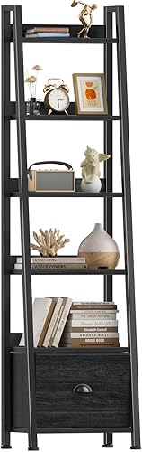 Miniatura 15 de Furologee Estantería de escalera de 5 niveles en blanco, estantería de escalera con cajón extraíble, organizador de estanterías de almacenamiento de