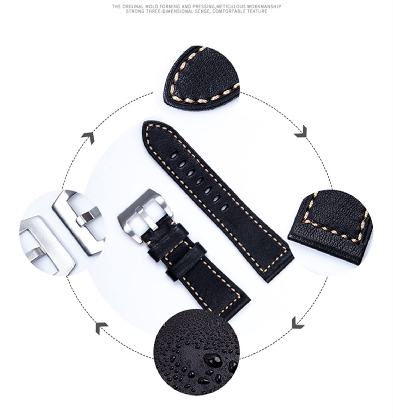 26mm handgefertigtes Uhrenband Italienisch braun schwarzes Rough Vintage echtes Leder -Uhrband Ersatz für Gurt Household faucets