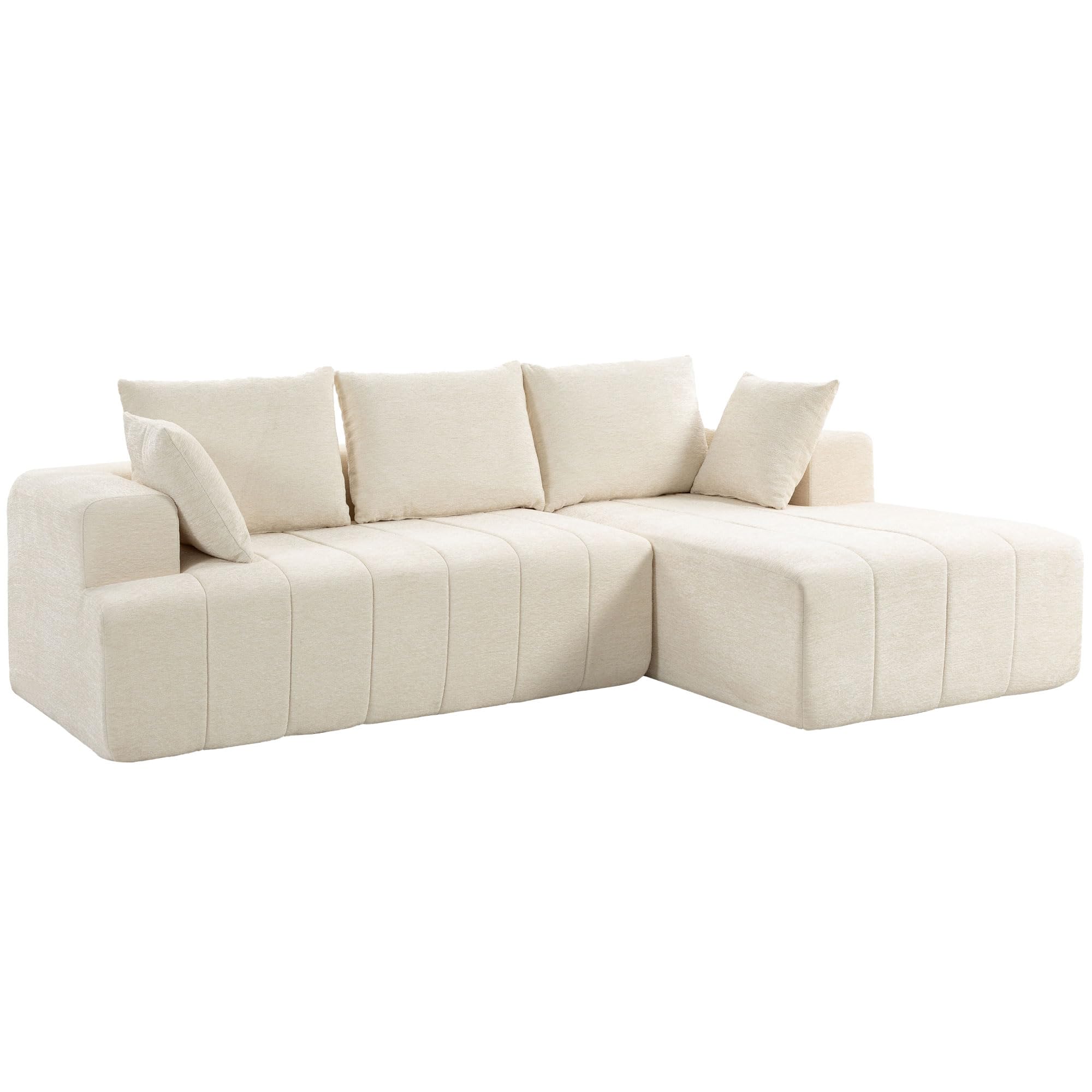 HOMCOM 101" Sofá seccional con Chaise Longue, Chenille, 3 plazas, Beige