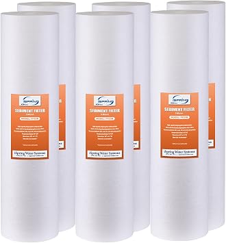 iSpring FP25BX6 خراطيش استبدال المياه عالية السعة 20 x 4.5 مرشحات الرواسب الدقيقة، 6 قطع/5 ميكرون، أبيض، 6 عدد