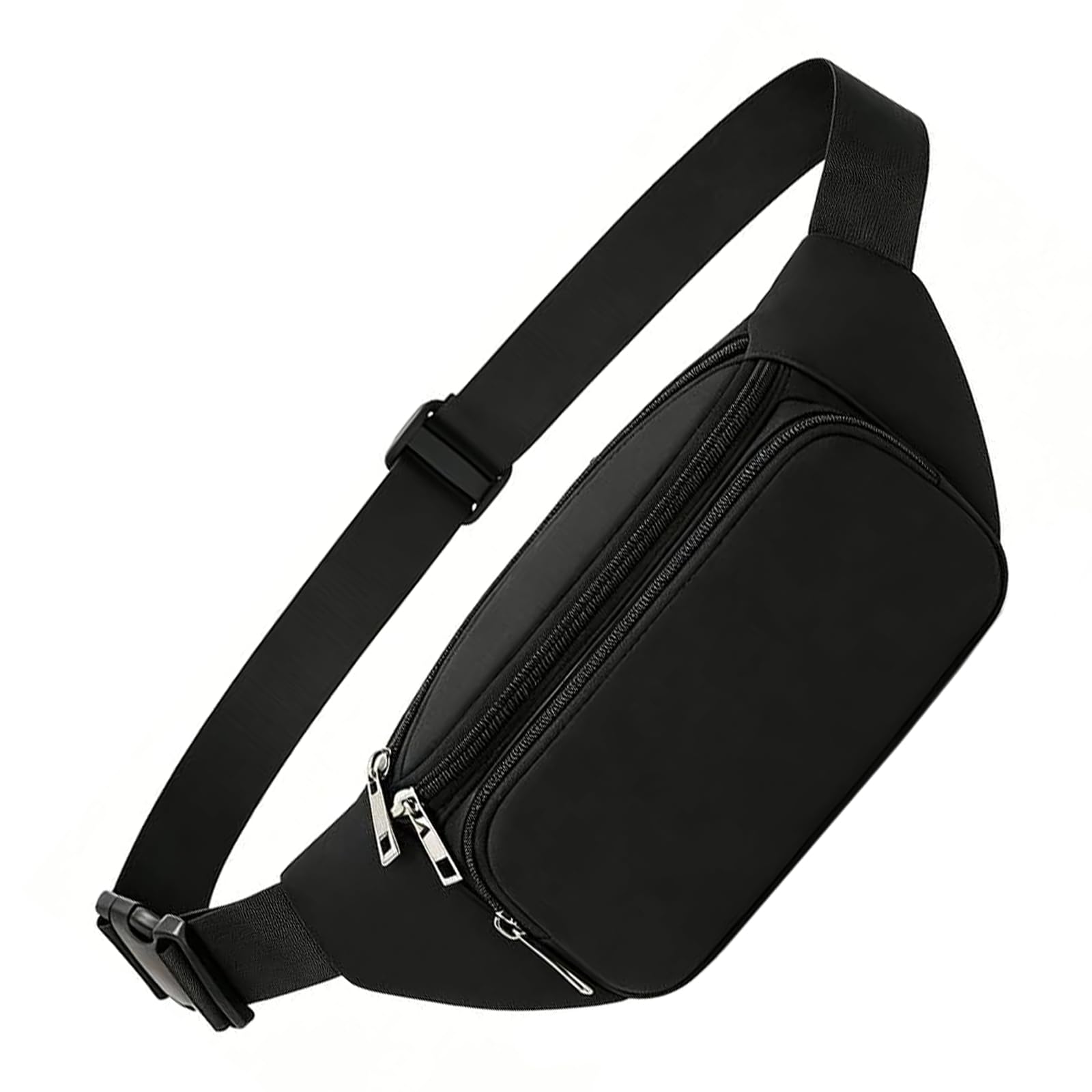 Black Bum Bag with 4 Pockets for Men Women