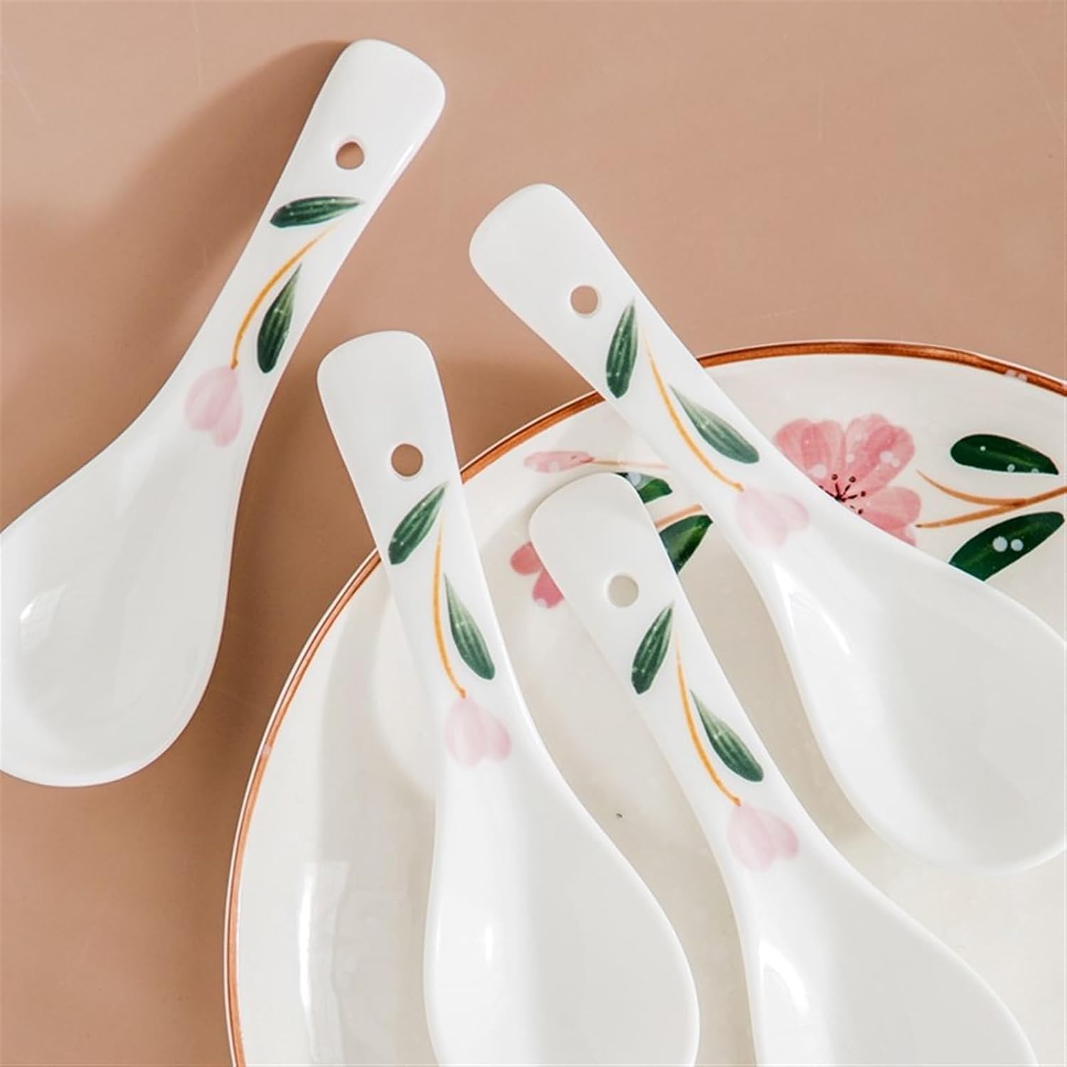 Soup Spoon Japanese Egg-shaped Ceramic Ladle Household Long Handle 1pc White Ice Cream Scoop(Large)