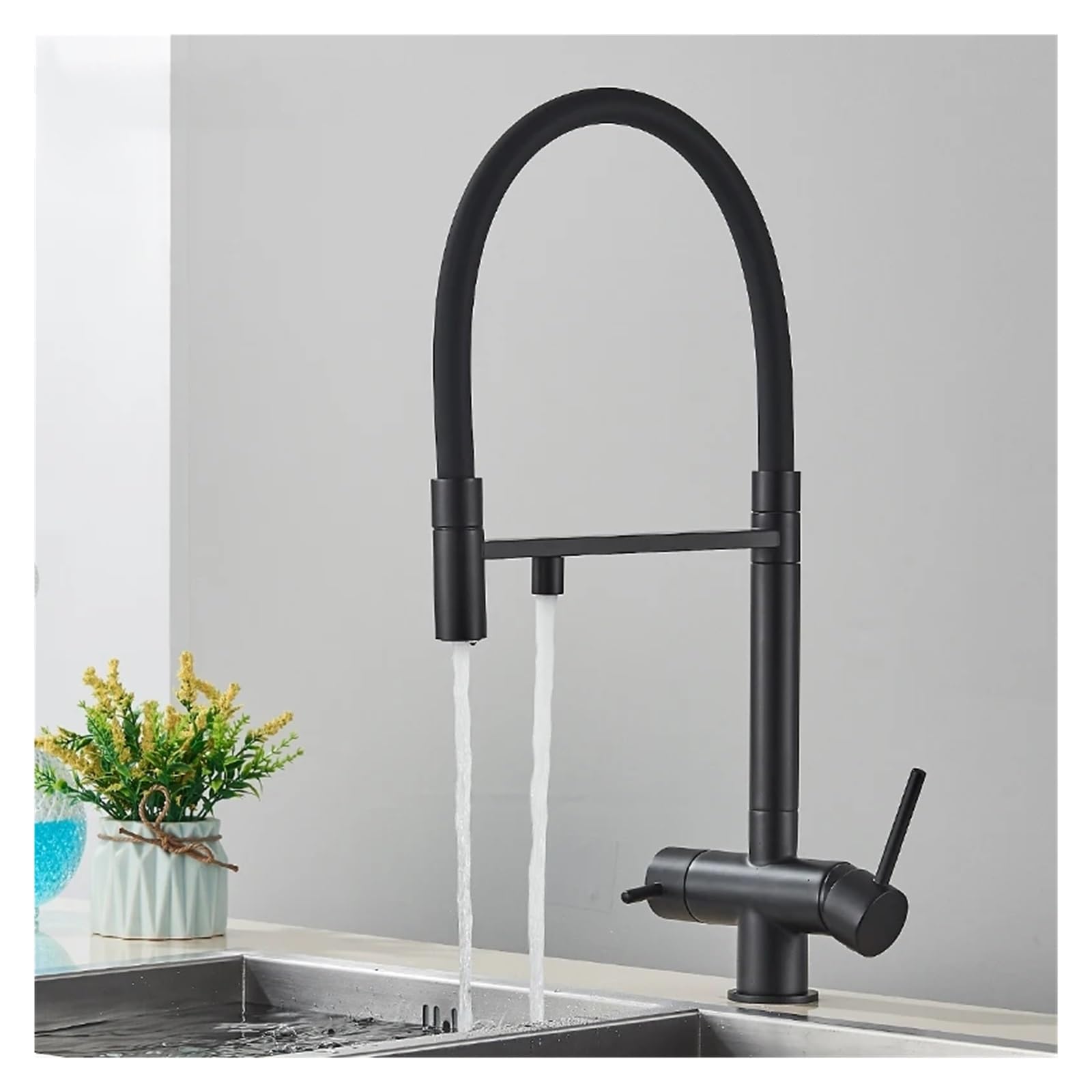 Robinet de cuisine eau filtrée laiton contre le calcaire à double poignée