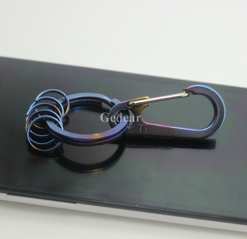 TIKING Titanium Ti 1pc 32mm Key Chain Split Ring + 1pc 45mm Hang Buckle Quickdraw Clip Hook + 5pcs 14mm Micro Key Ring Split Ring Andoized Blue