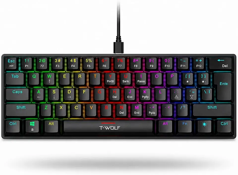 Teclado Gamer Mecânico RGB Switch Blue YH de Resposta Rápida, QWERTY, Rainbow 12 Efeitos USB 2.0, Preto, Keyboard Anti Ghosting Mecanico Multimídia Ideal para Jogos Computador Notebook