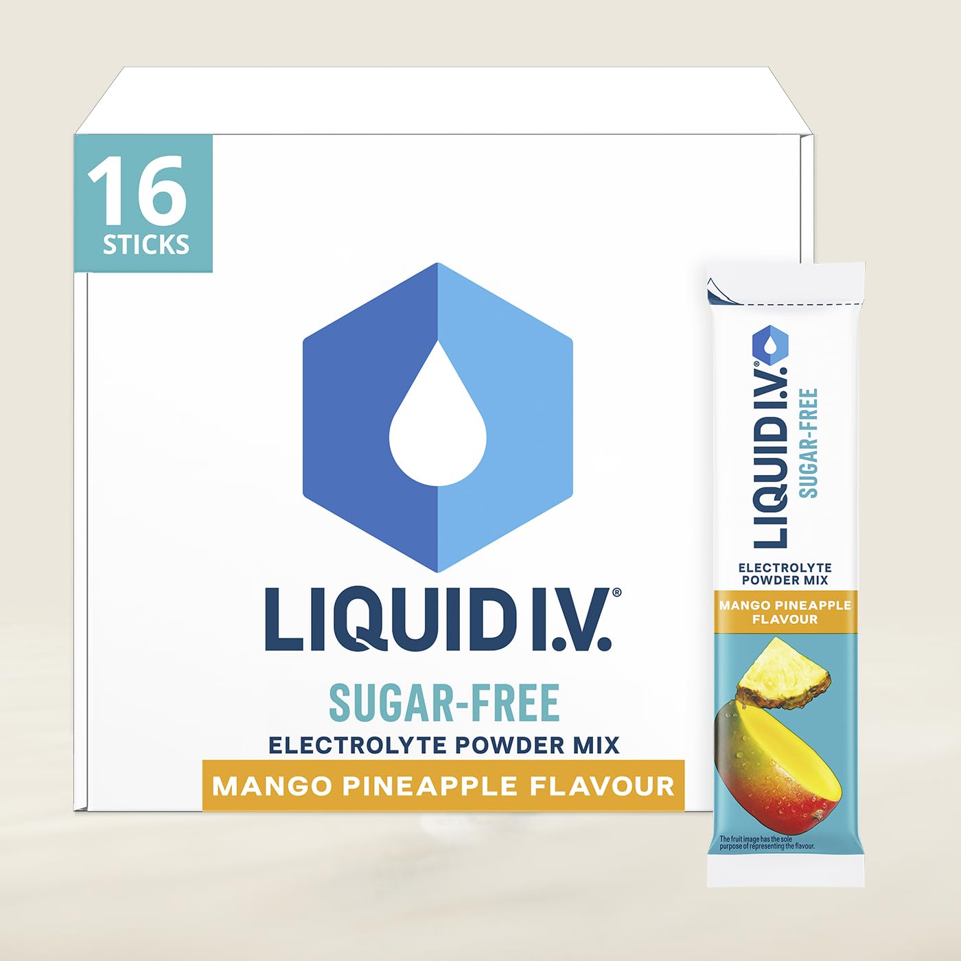 Sugar Free Electrolyte Powder Mix, Mango Pineapple Flavour, for Fast Hydration & Energy, with 8 Vitamins & Minerals, 16 Sachet Sticks