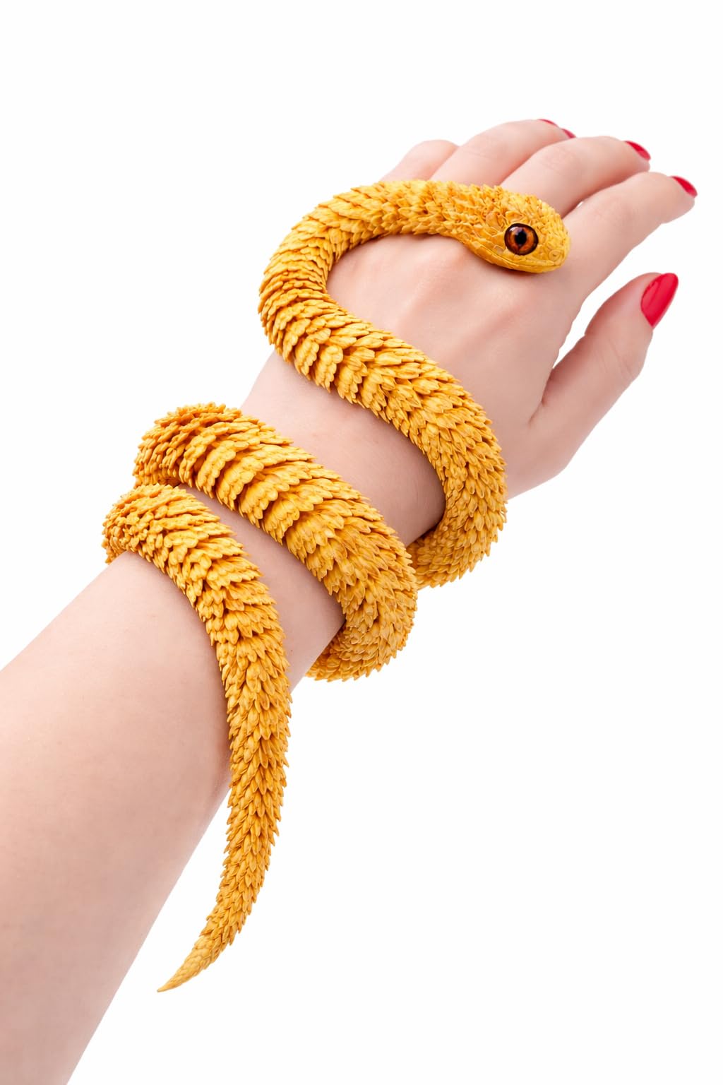 Articulated Crystal Snake – 3D Printed Flexible Snake Figurine, 58 cm (23 in) Poseable Serpent with Movable Mouth, Realistic Eyes, Fantasy Desk Decor (Gold) - 3