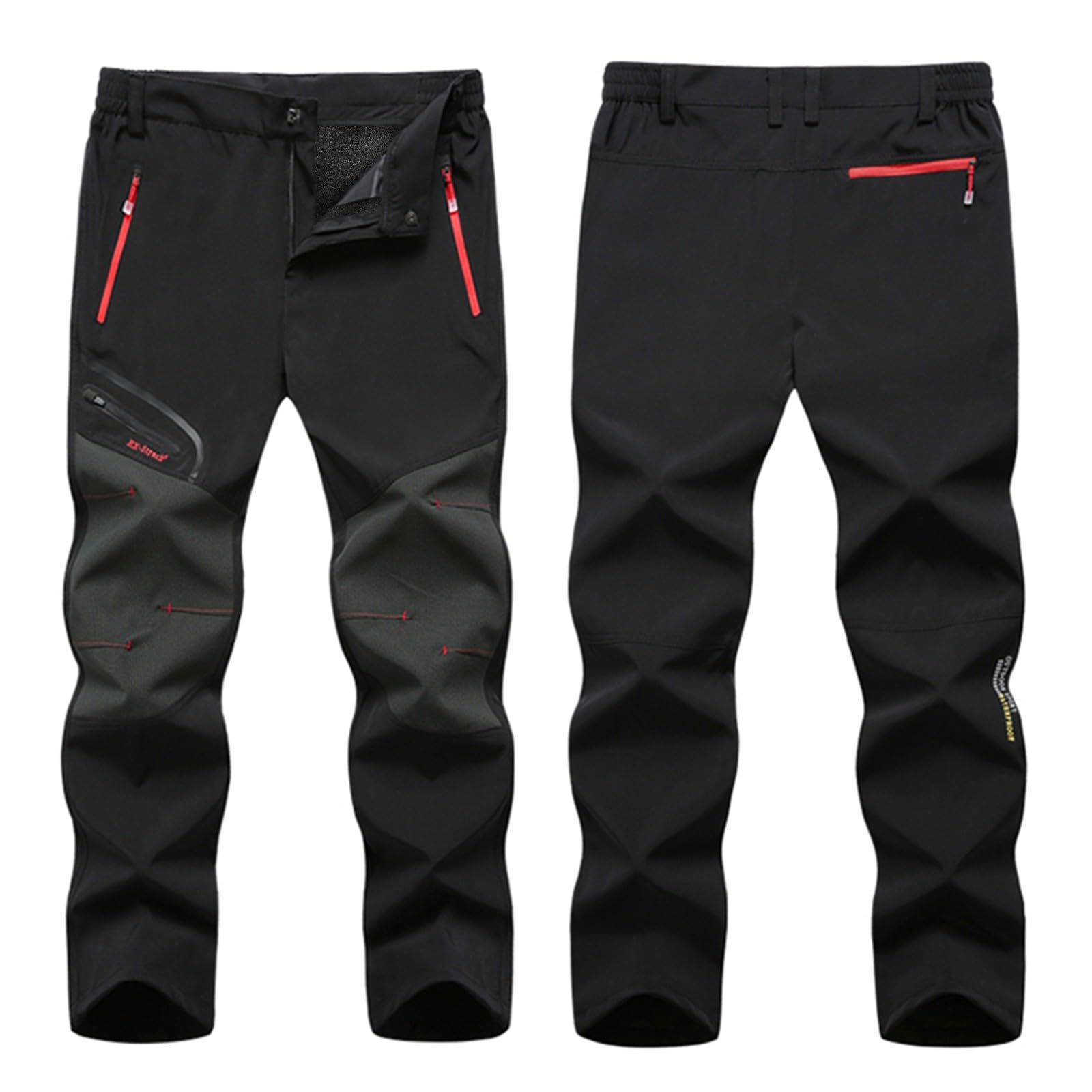 Pantalones de esquí impermeables para hombre, con forro polar, acolchados gruesos, bolsillos con cremallera, para senderismo y esquí, al aire libre, pantalones de snowboard acolchados gruesos