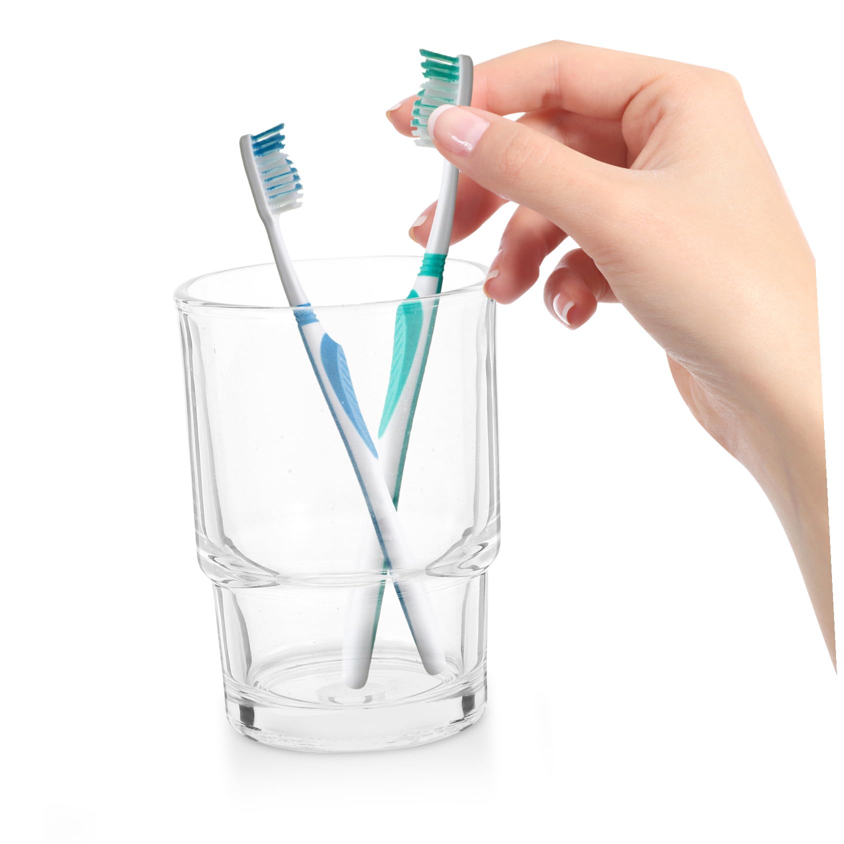 ARTIBETTER Portaspazzolino da Denti in Vetro 2 Pezzi per Bagno, Bicchiere Trasparente Resistente e Versatile, Stile Semplice ed Elegante, Sul Lavandino