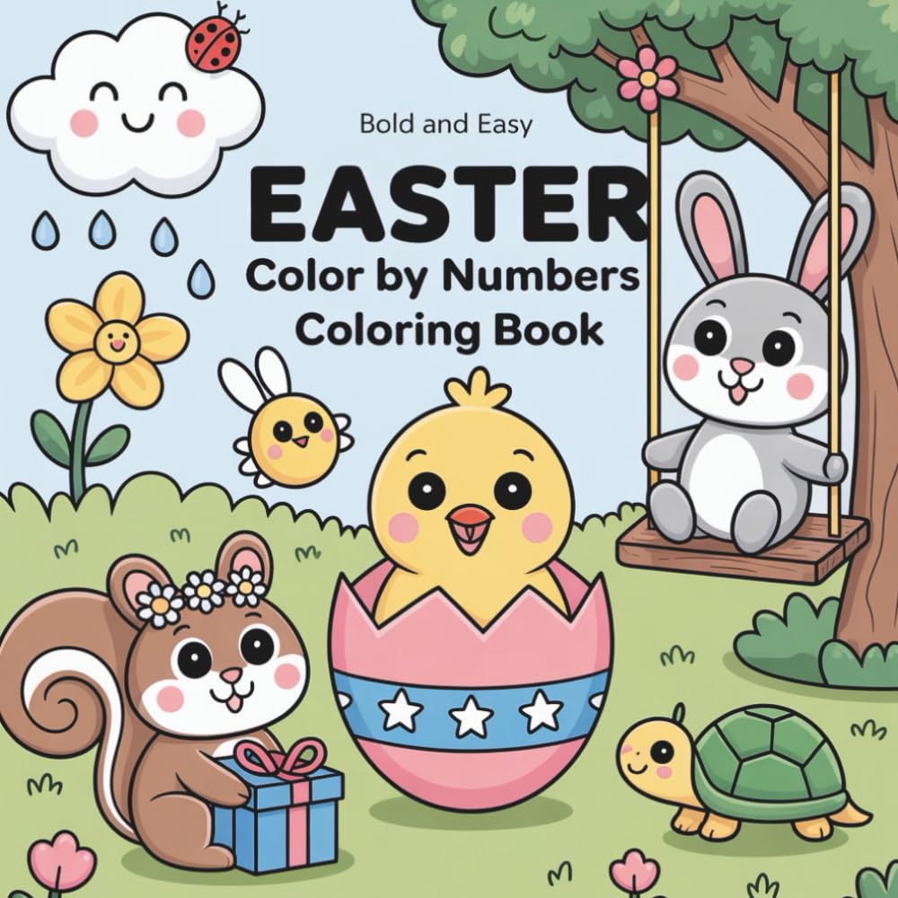 Bold and Easy Easter Color by Numbers Coloring Book: Cute Spring Animals and Simple Color by Number Pages for Toddlers and Kids Ages 2–6