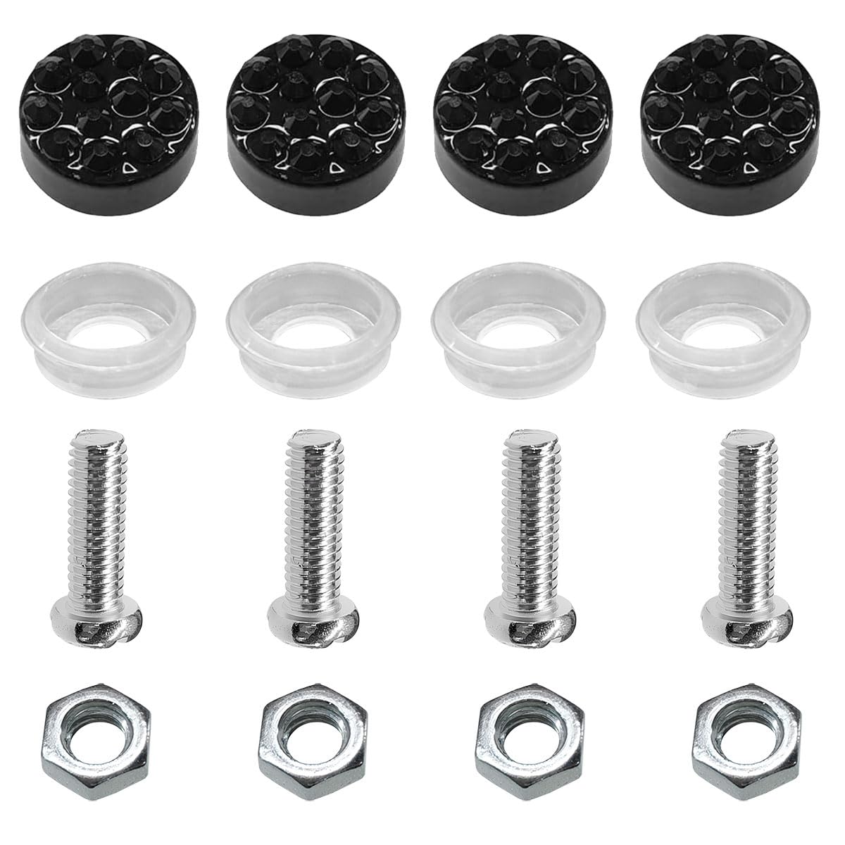 Bling Car License Plate Frame Screw Caps, Rhinestone Automotive License Plate Bolt and Nut Fasteners, Vehicle Exterior Decoration Accessories for SUV, Truck, Motorcycle (Black)