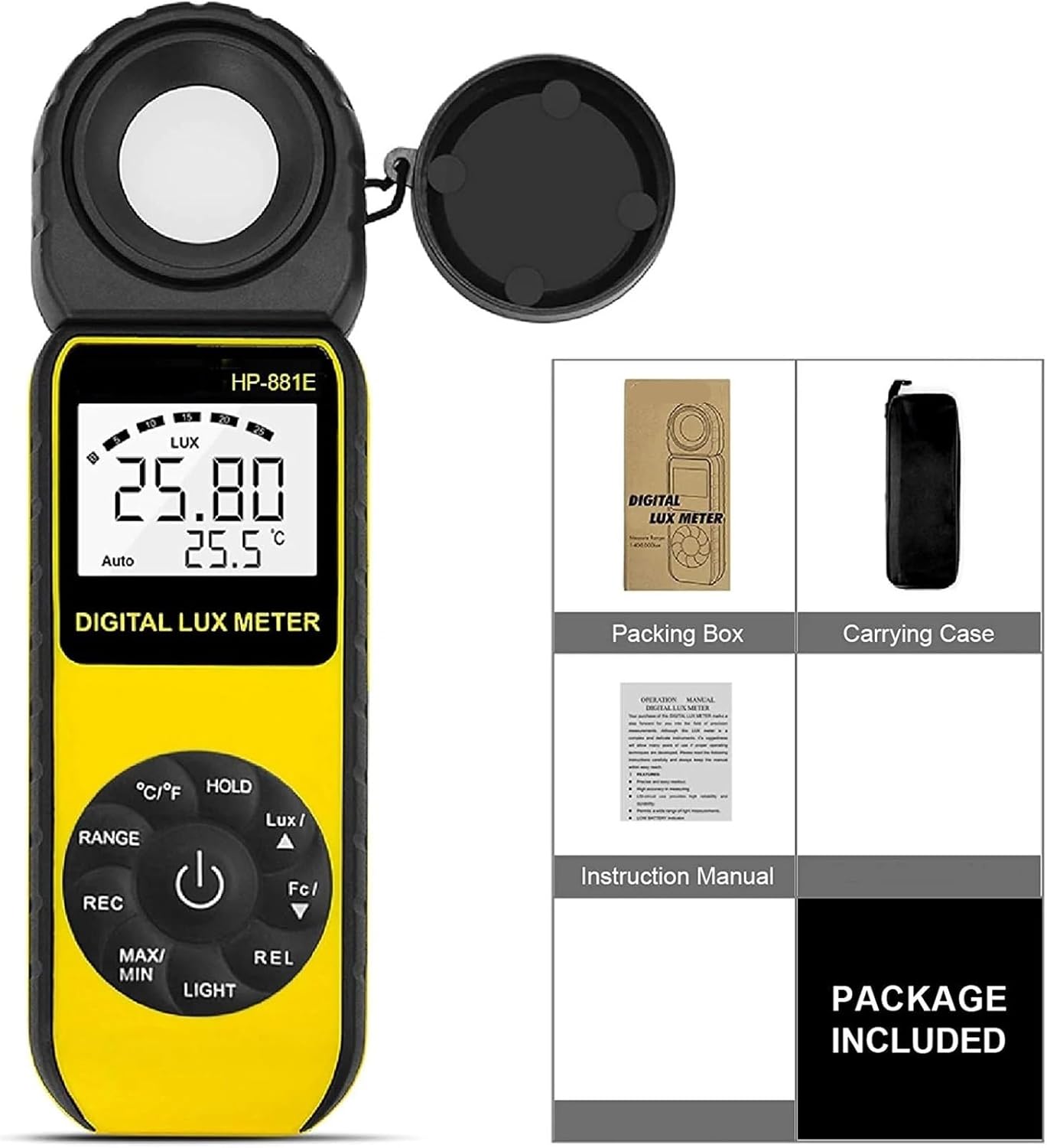 Light Meter, 881E Digital Illuminanc/Light Meter with 0.01300,000 Lux(0.0130, FC) Measuring Ranges for LED Lights and Plants Lumen,Light Meter Photography