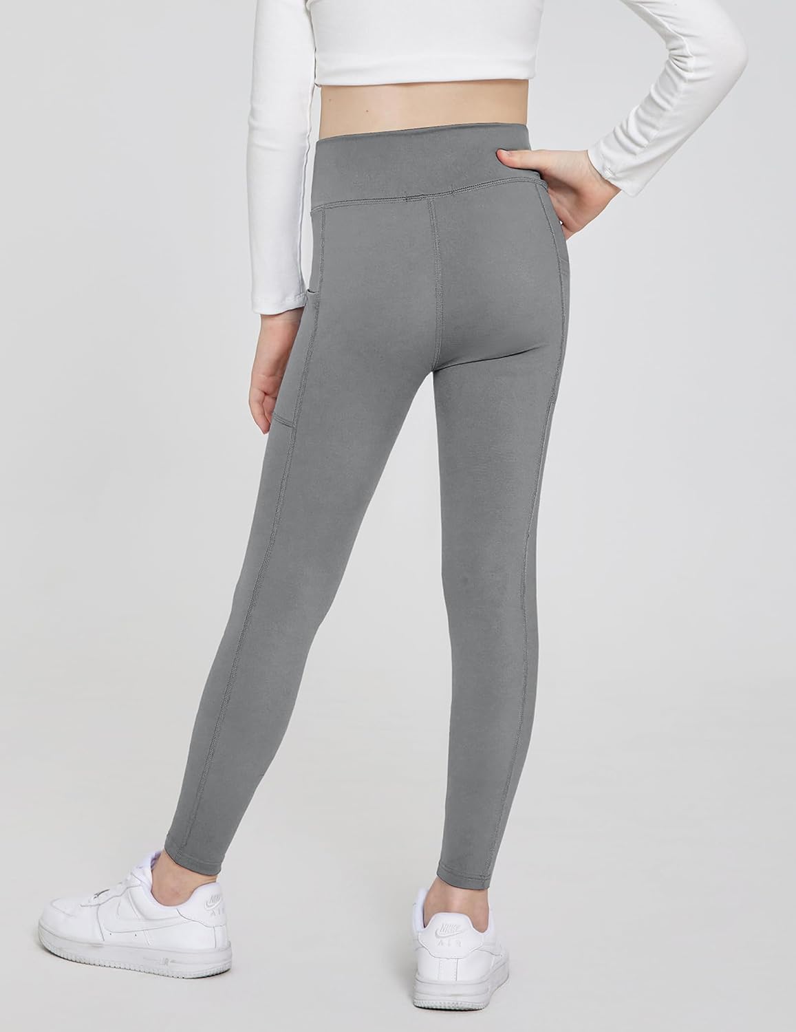 Arshiner Girls Athletic Leggings with Pockets Kids Crossover High Waisted Dance Workout Running Yoga Pants