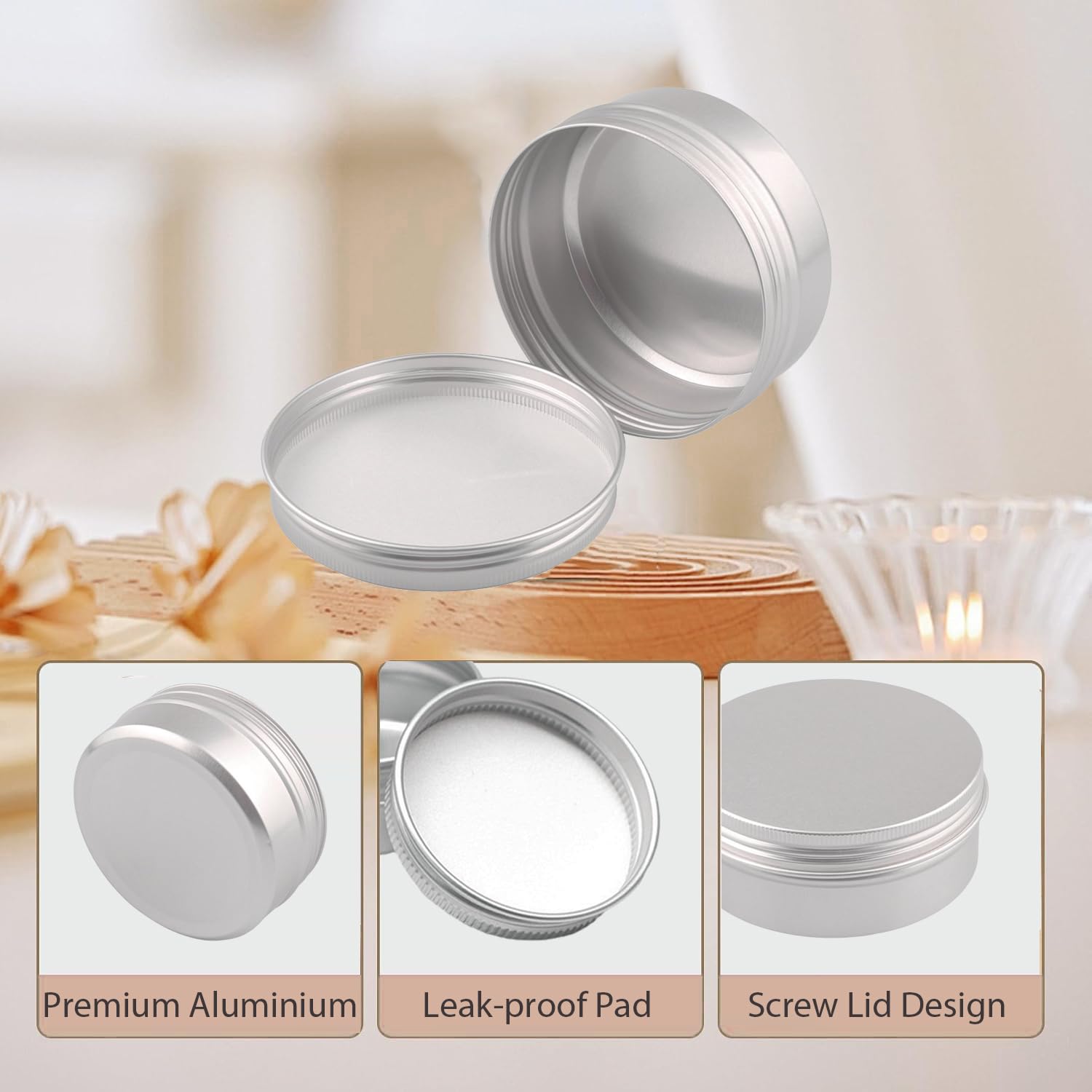 50 Stück 150 ml Aluminium Dose mit Schraubdeckel– D83 mm x H34 mm, Silber runde Aluminiumdosen, Salben Kerze Kosmetik Rasierseife Alu Tiegel Cremedose, Cremedosen für DIY