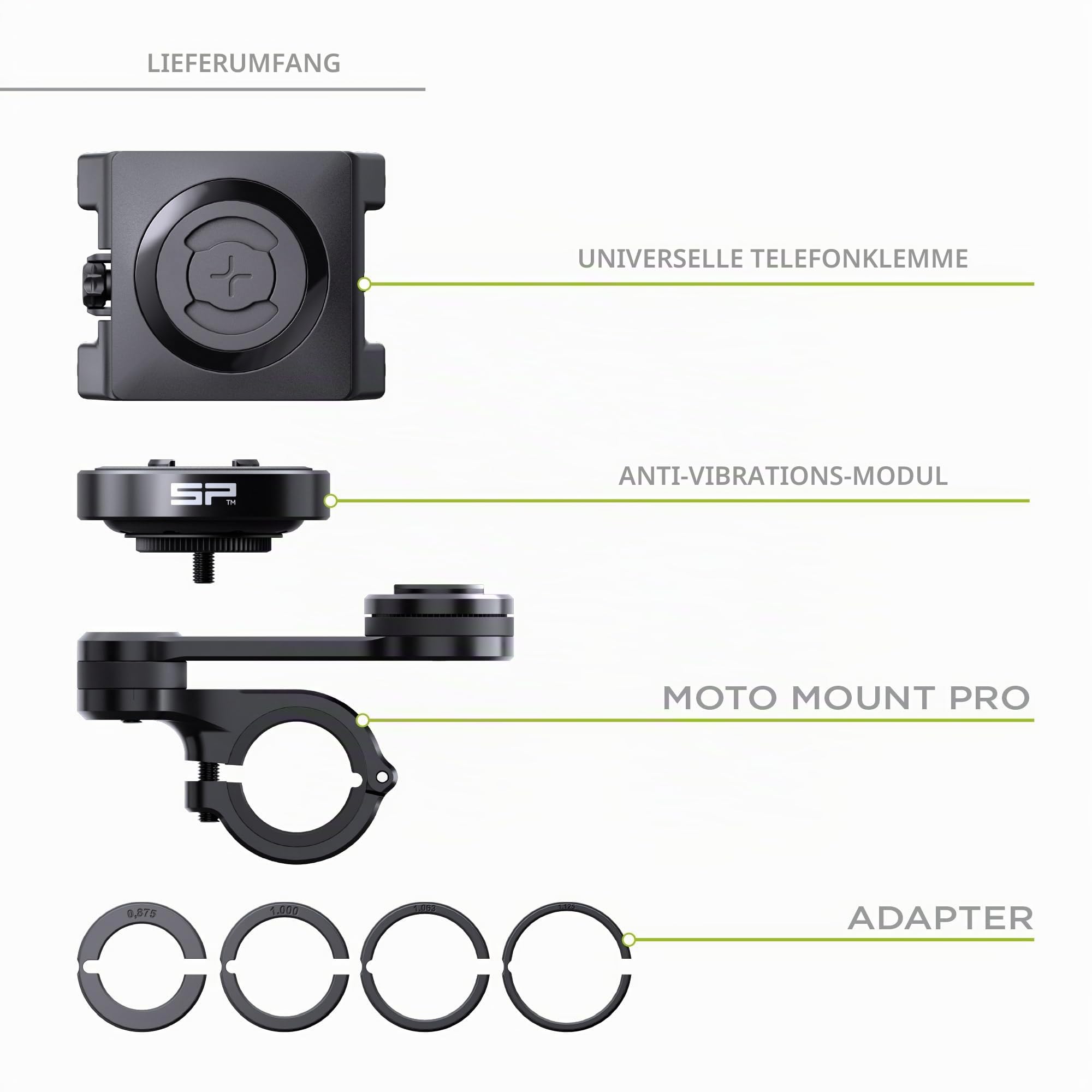 SP CONNECT Moto Bundle mit Anti Vibration Module + Universal Clamp | SPC+ | Handyhalter für Motorrad Bike Moped Roller | Gadget Halterung für Navi