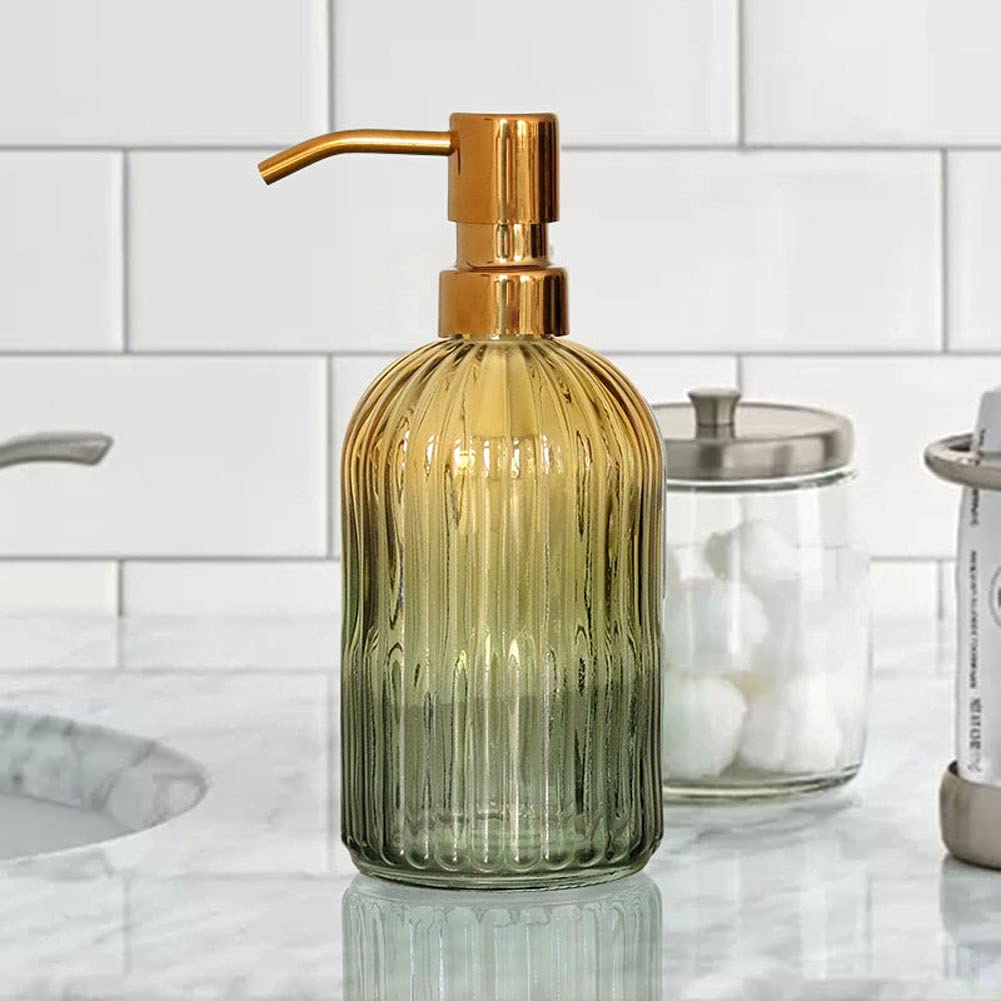 Distributeur de Savon pour Les Mains en Verre Transparent et Acier Inoxydable, Pompe à Eau Rechargeable, distributeurs de Liquide pour Salle de Bain et Cuisine