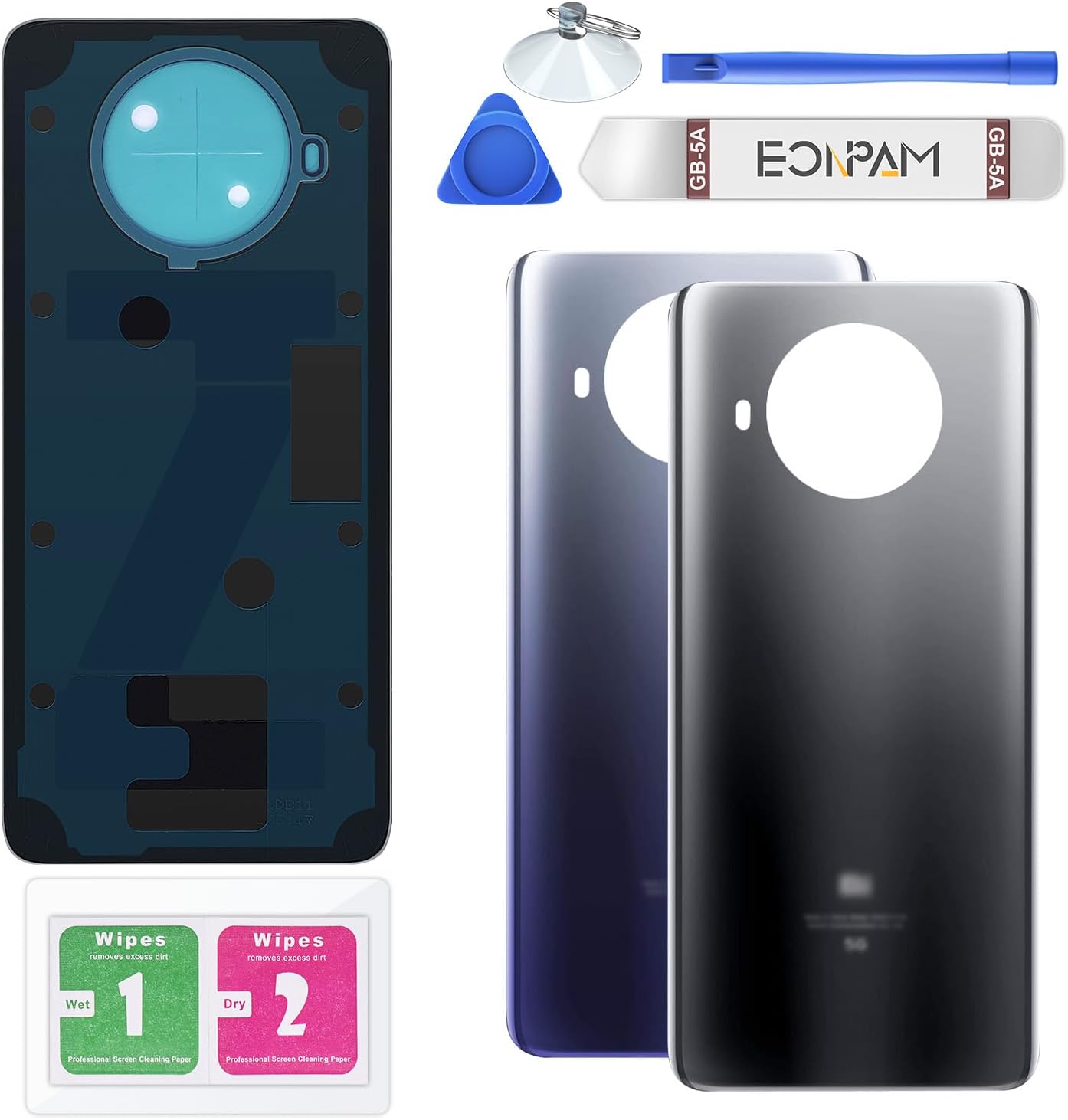Back Glass Replacement for Xiaomi Mi 10T Lite Back Cover Rear Housing Repair Tool Kit Genuine Rear Glass (Gray)
