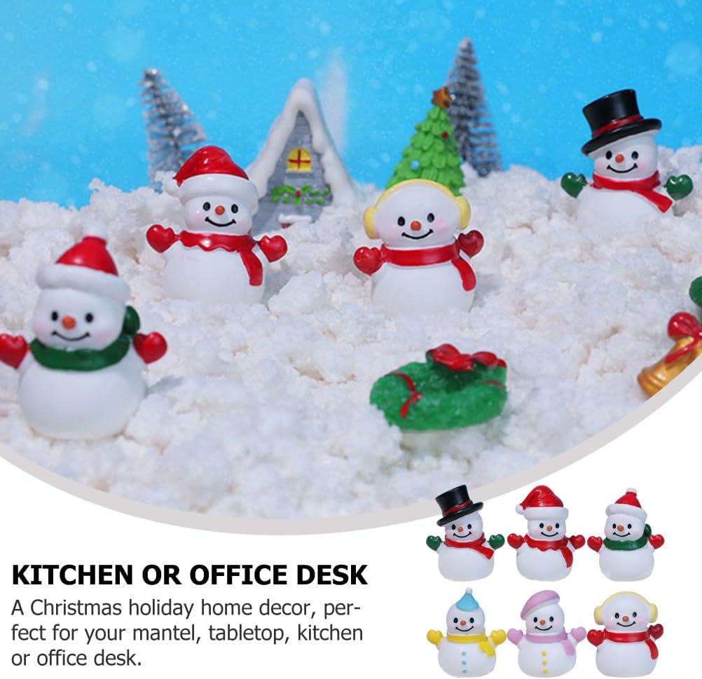 VICASKY 6pcs Miniature Christmas Figurines Mini Snowman Figures for Crafts 6 Assorted Styles Resin Snowmen Micro Landscape Cute Small Snowman Winter Decoration for Christmas Dollhouse Ornament - Image 3