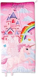 Lillian Vernon Kids Unicorn Print Personalized Lightweight Indoor Sleeping Bag, Girls and Boys Bedding, Pink, 30 x 60 inches