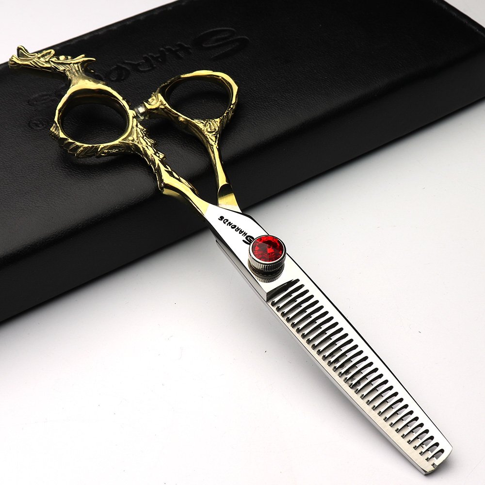 Japón Studio herramientas de modelado de peluquería profesional 6.0 pulgadas corte de pelo tijeras + tijeras de entresacar Gems enviado al azar