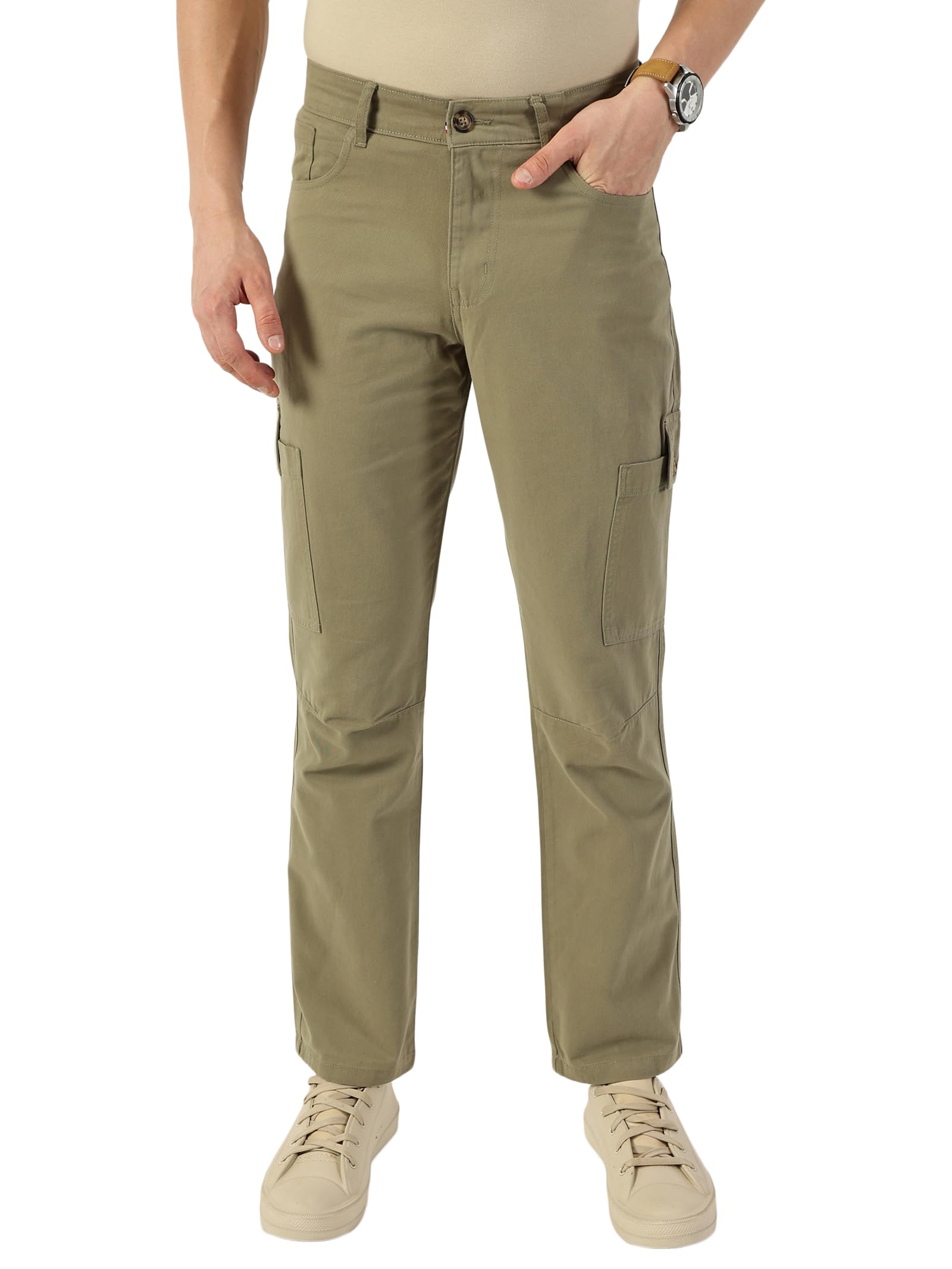 thomas scott Men's | Solid | Light Weight | Breathable Fabric | Mid Rise | Regular Fit | Cotton Blend | Button Waist | Cargo | Trouser | Pants-picture-23
