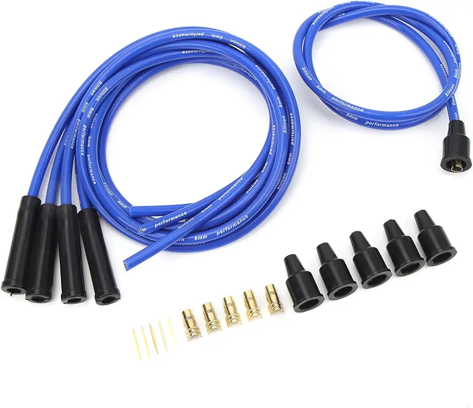 Fio de Vela de Ignição de 8mm, Comprimento de 1m, Conjunto de Fio de Vela de Ignição Estável de Alta Eficiência para Carros Clássicos de 4 Cilindros (Azul)