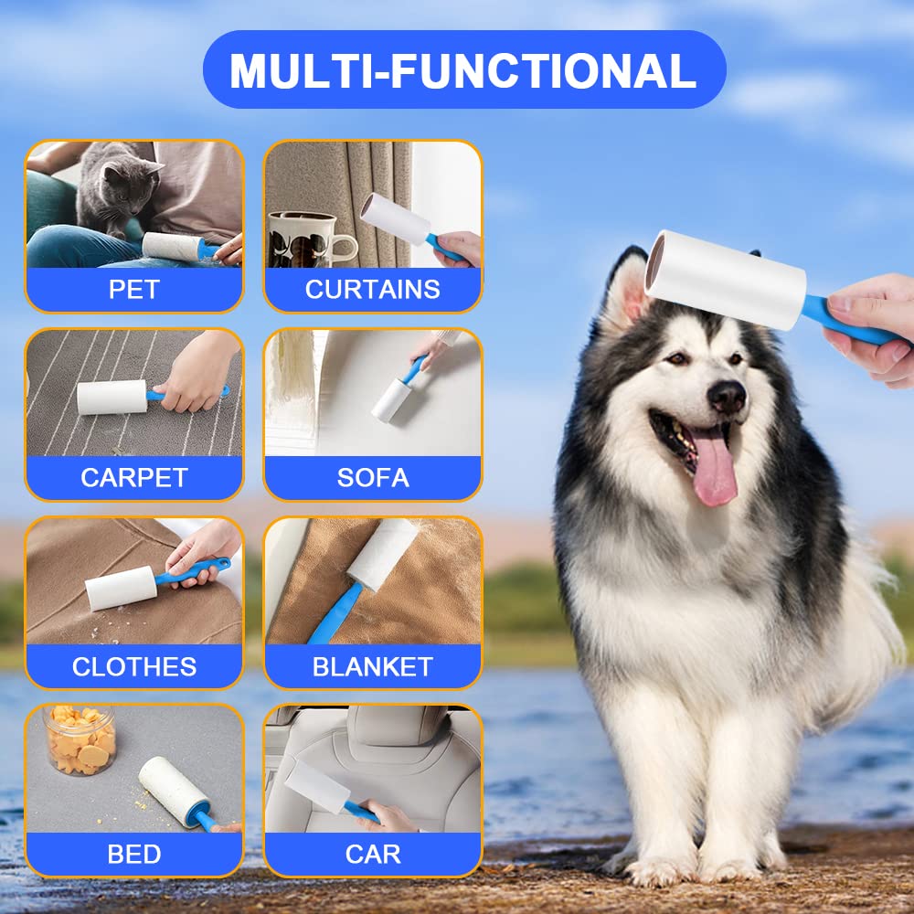 flintronic Rullo Togli Peli Animali, 420 Fogli Rullo Rimozione Peli di Animali, 7 Rotoli + 1 Manico, Togli Peli per Rimuove Cani Gatti, Rullo per Animali, Spazzola Adesiva Rullo, Rullo Levapelucchi