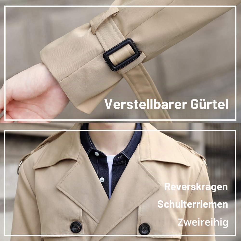 Pantete Man's Double Breasted Trench Coat Oversized Casual windbreaker Lapel Long Jacket Overcoat