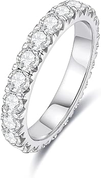 AnuClub Moissanite Eternity Wedding Band Ring D Color Lab Diamond 18K Gold Plated Silver Ring for Women With Certificate