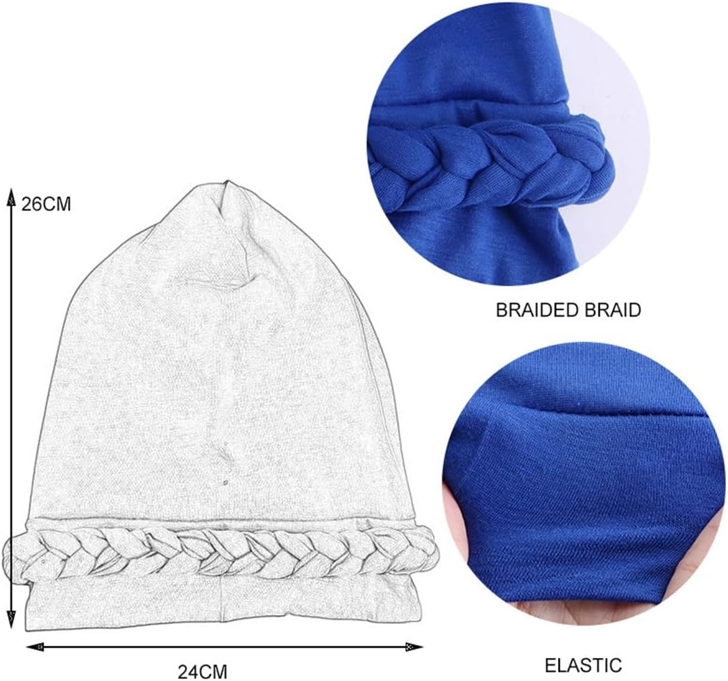 Women's Braid Turban Hat, Stretchy Solid Color Headwear, Muslim Hijab Head Wrap, Soft Beanie Cap for Hair Loss