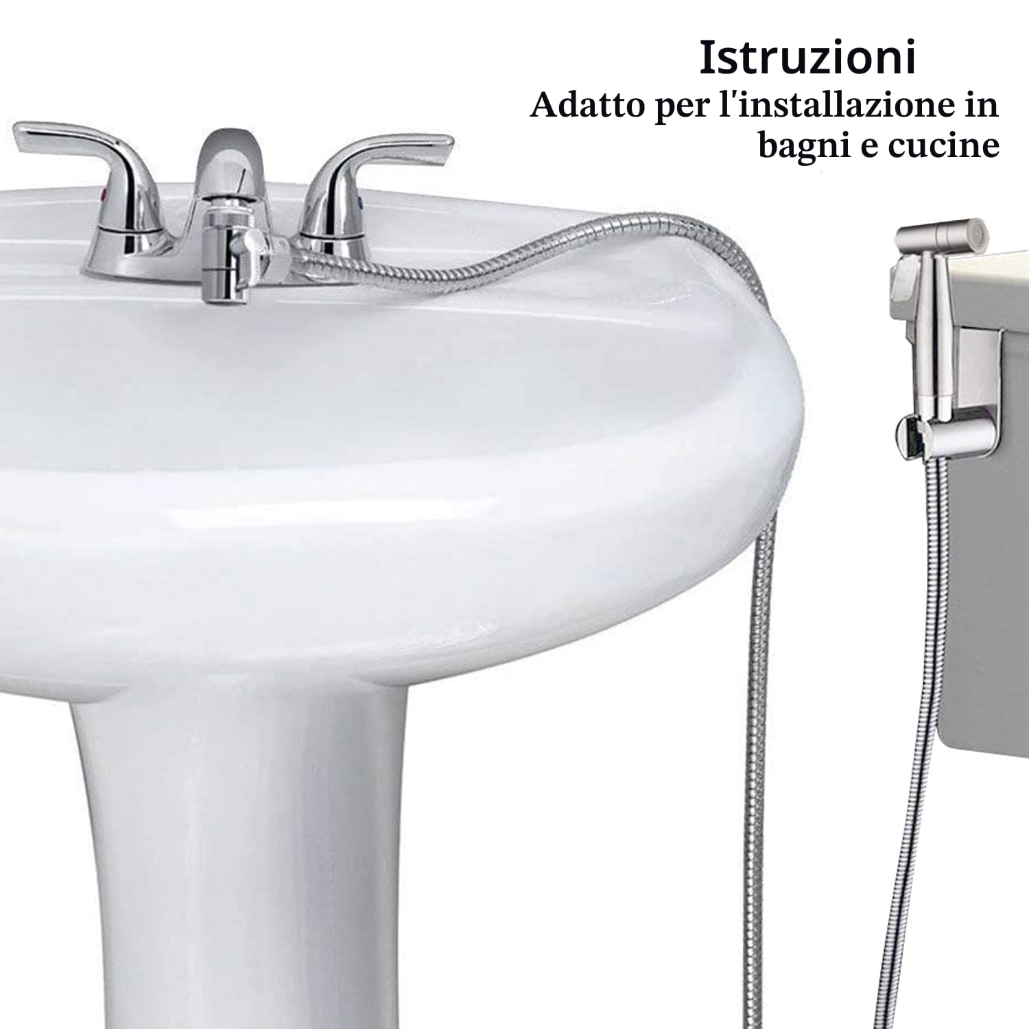 Bidet Portatile Kit Doccetta Spruzzatore WC Acciaio Inossidabile Deviatore 2 Vie Tubo 1,5m Supporto
