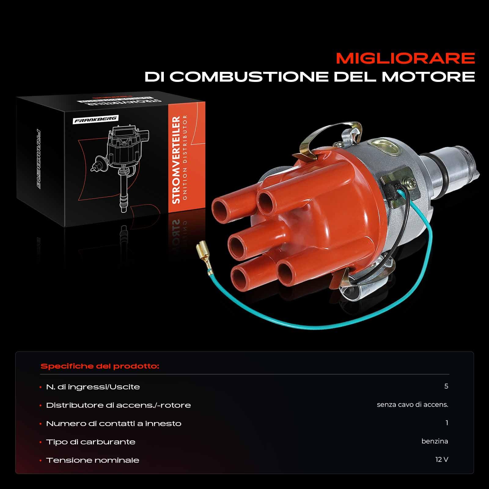 Frankberg Distributore di accensione Benzina Compatibile con Kaefer 1.3L Kaefer Cabriolet 15 1.5L Transporter I Bus 22 24 25 28 1.5L Kaefer Cabriolet 15 1.6L 113905205AN