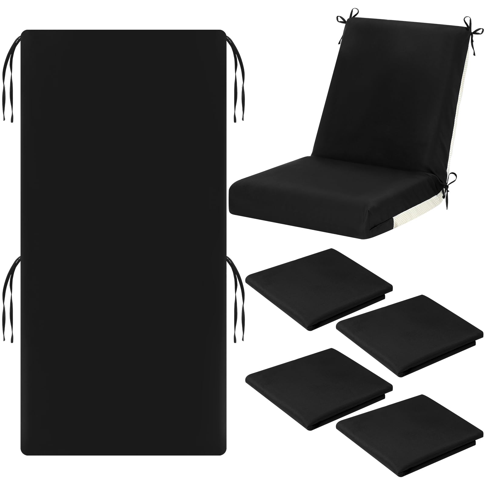 Photo 1 of **FACTORY SEALED**  Tudomro 4 Pcs Outdoor High Back Chair Cushion Covers (Not Includes Cushion) Waterproof Patio Replacement Rocking Chair Slipcover Seat Pad Cover with Tie for Furniture (Black,42'' X 21'')