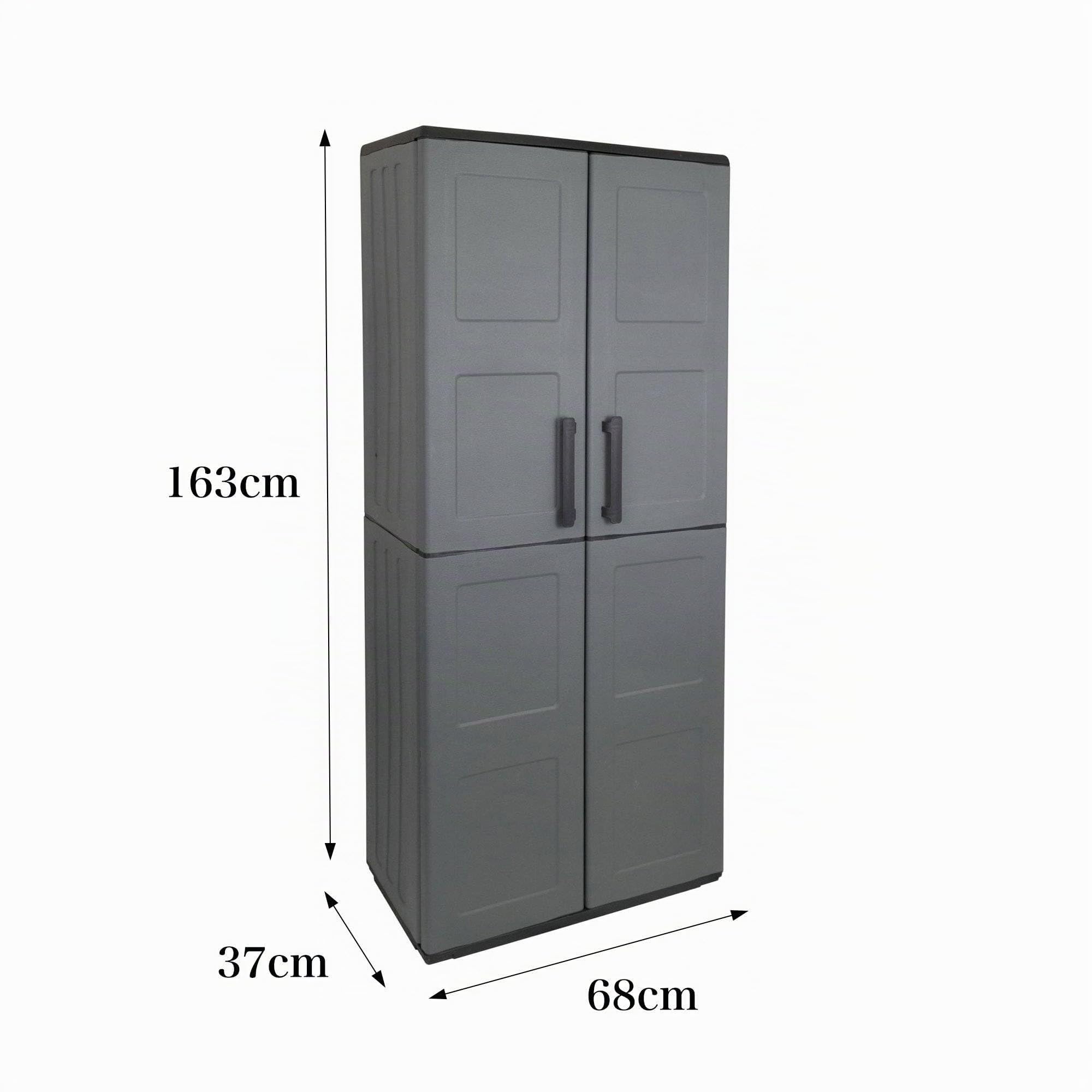 Dmora - Armoire d'extérieur Geel, Armoire porte-balai polyvalente, Armoire d'extérieur 2 portes, 100% Made in Italy, Finition damier, 68x37h163 cm, Gris et Noir
