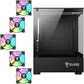 Gabinete Gamer CLANM Megalon com 5 Fans RGB, Vidro Temperado Frontal e Lateral, Micro ATX Mini ITX, Airflow, GPU 280mm, Preto
