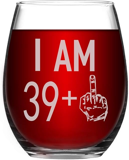 Livole 40th Birthday Gifts for Women Men, 15oz Stemless 39+ Pattern Birthday Wine Glass, Unique Funny Unbreakable Wine Tumbler for Friend Turning 40, Party Decoration