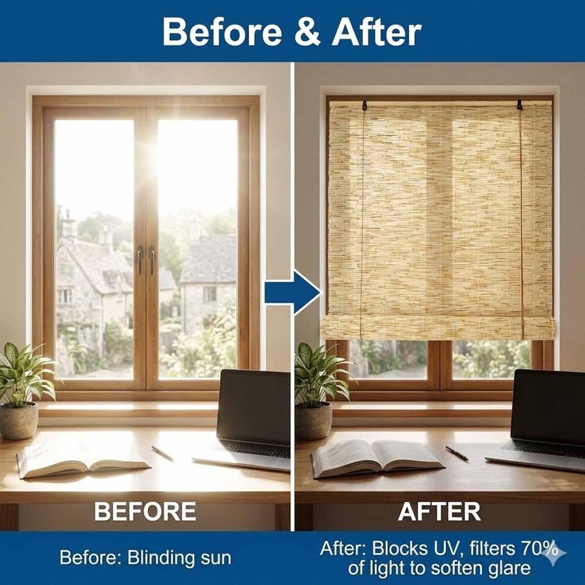 Outdoor Bamboo Shades for Patio Bamboo Roll Up Blinds, Bamboo Roll Up Shades Reed Shades Bamboo Roller Blinds Patio Shades Roll Up Outdoor for Indoor/Outdoor Privacy,48" W x 48" H