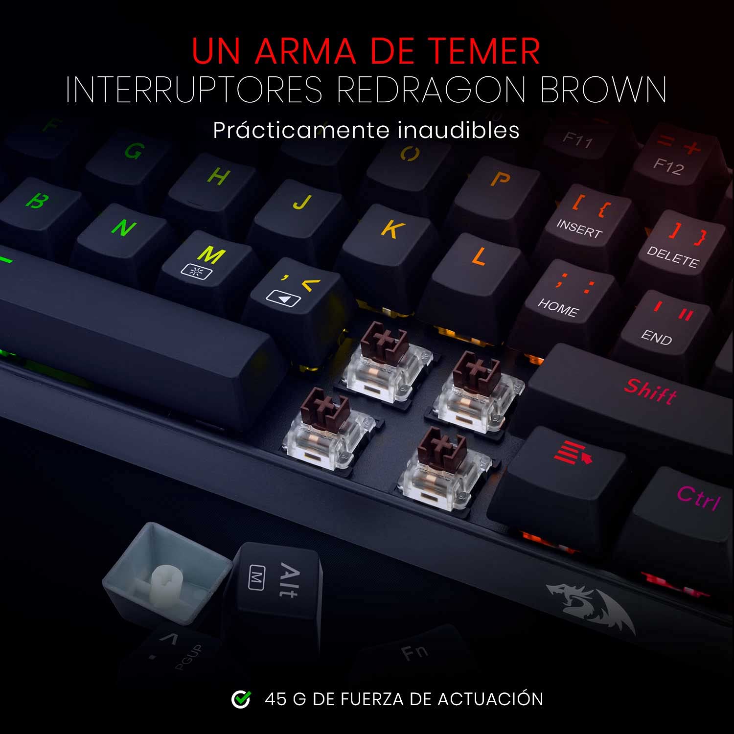 Redragon K630 RGB Dragonborn 60% Teclado Mecánico Gaming - Iluminacion RGB - Compacto - 61 Teclas -TKL - Teclado Gamer para Juegos - Interruptores Marrones -