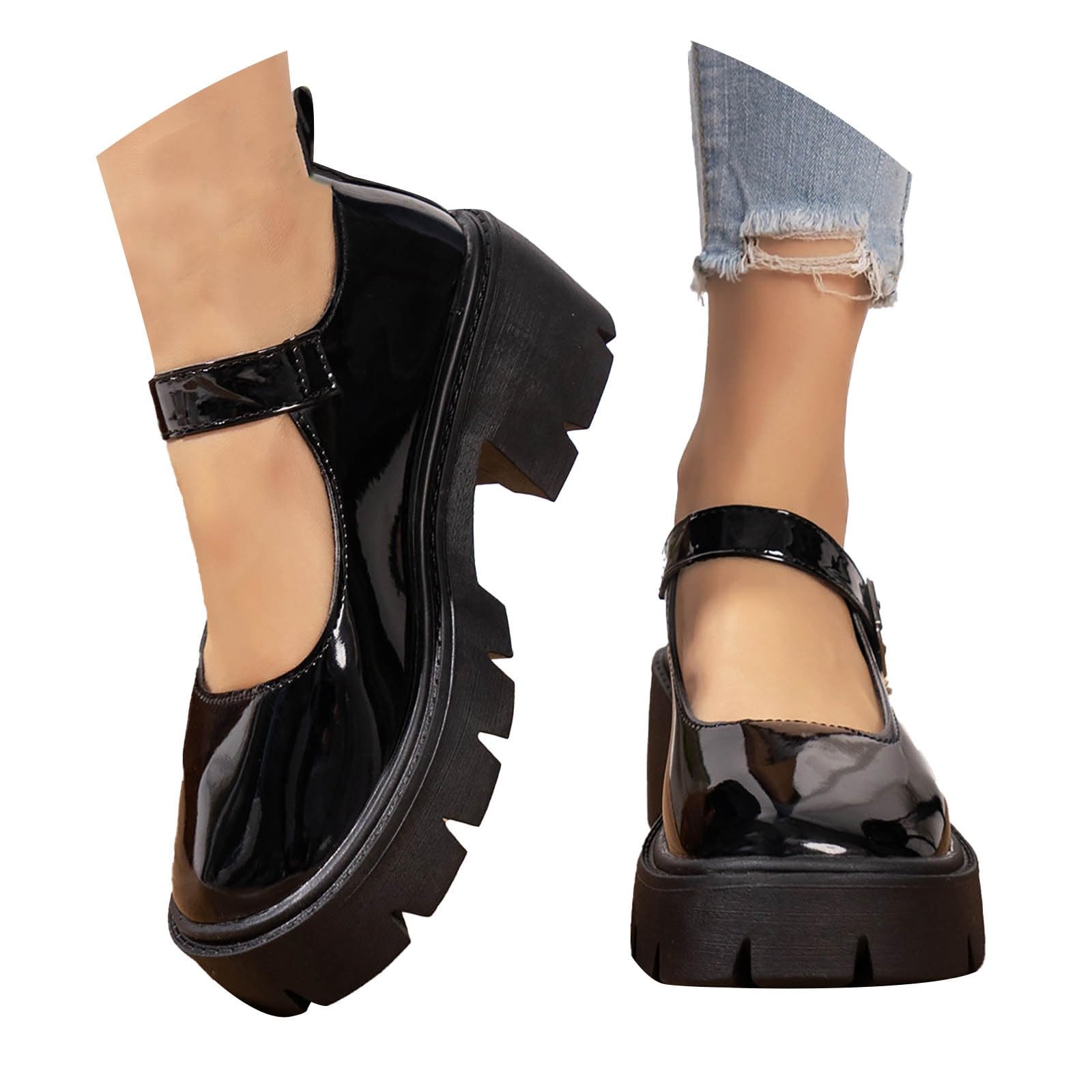 Lolita - Scarpe da donna con plateau Mary Jane, tacco a blocco, in pelle verniciata | Scarpe gotiche con fibbia, da principessa, antiscivolo, con plateau, per costumi cosplay