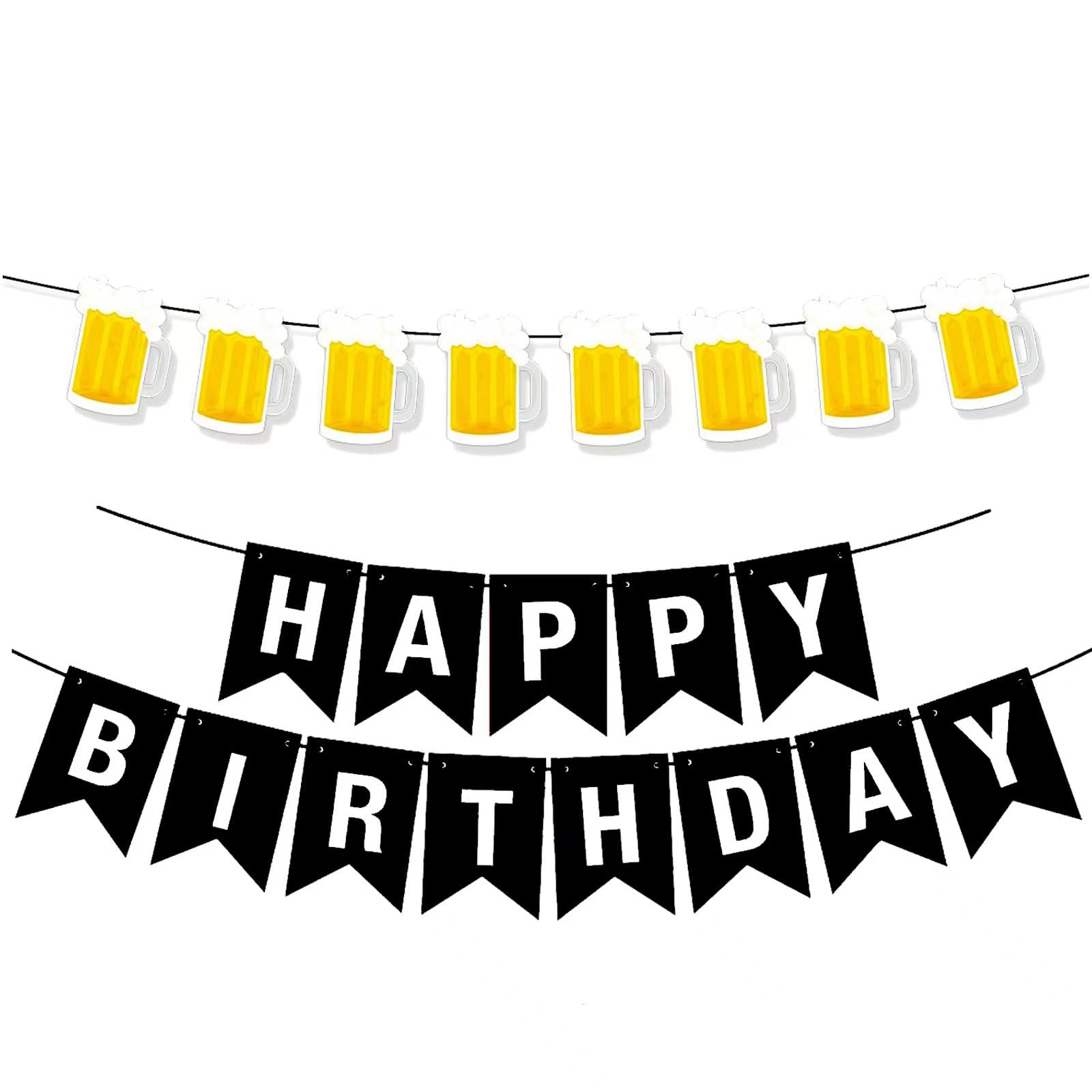 DIADARL Black Beer Birthday Banner & Mugs, 5" x 6" Pennant Banner, Perfect for Adults' Birthday Parties