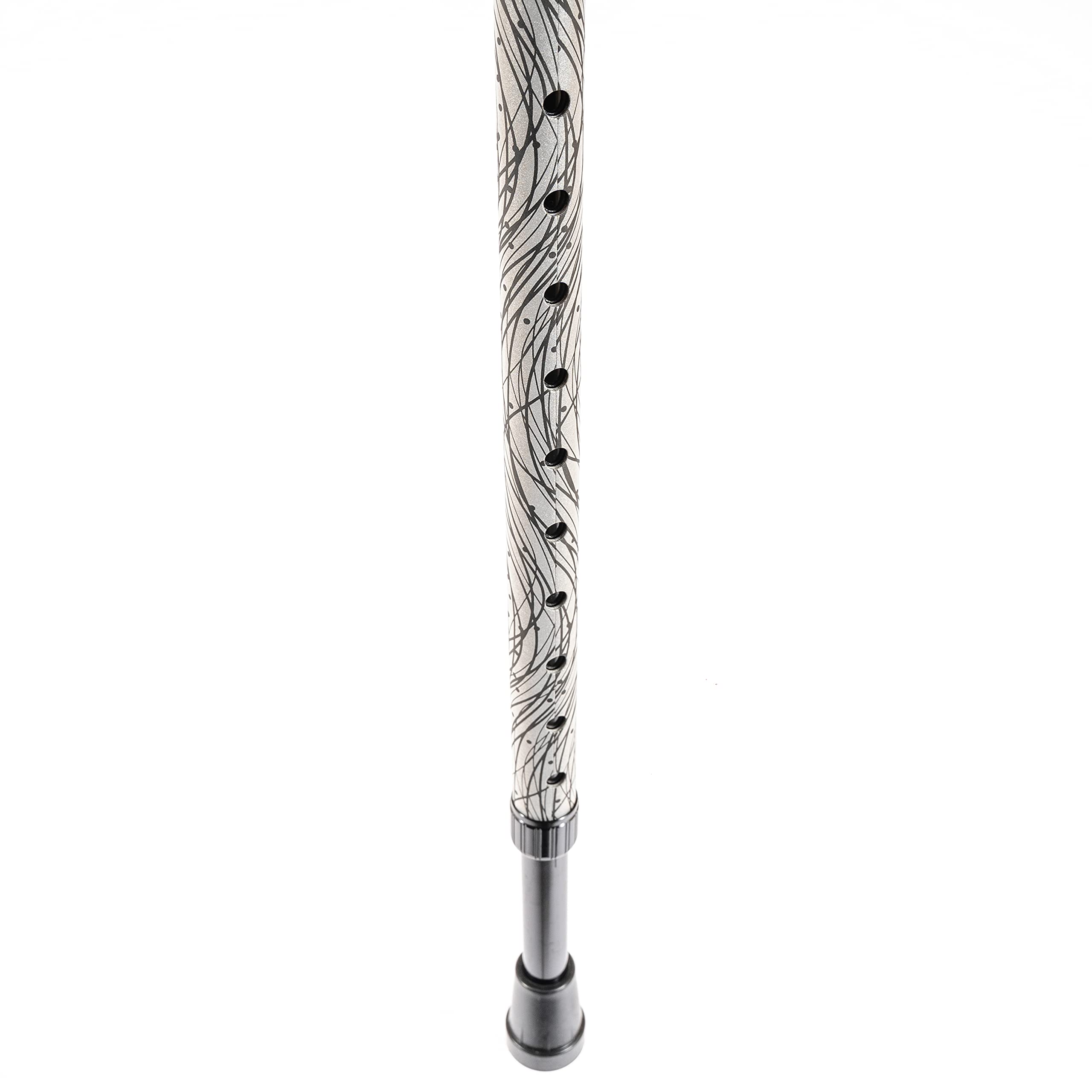 Ossenberg Reflektierender Leichtmetallstock mit Derbygriff - Spazierstock für Damen und Herren - 10-Fach höhenverstellbar - Wanderstock bei Dunkelheit - schwarz/Silber
