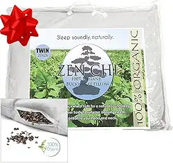 ZEN CHI Travesseiro de trigo sarraceno - tamanho solteiro orgânico (51 x 66 cm) com tecnologia de resfriamento natural - Capa de algodão com cascos orgânicos de trigo sarraceno - Mantenha o efeito