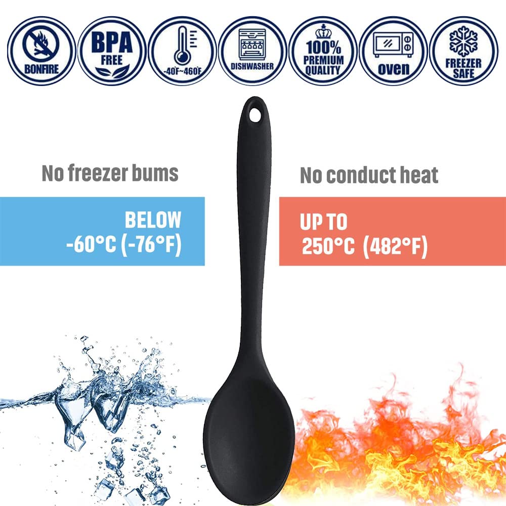 3 Silikon Kochlöffel 20 Cm – Schwarz, Hitzebeständig Bis 230°C, BPA-frei, Mit Aufhängebohrung