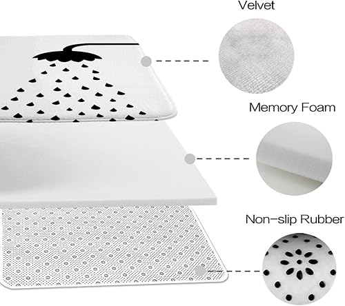 Miniatura 4 de Alfombra de baño geométrica divertida con gotas de lluvia en blanco y negro, antideslizante, para decoración de baño, juegos de alfombra de puerta